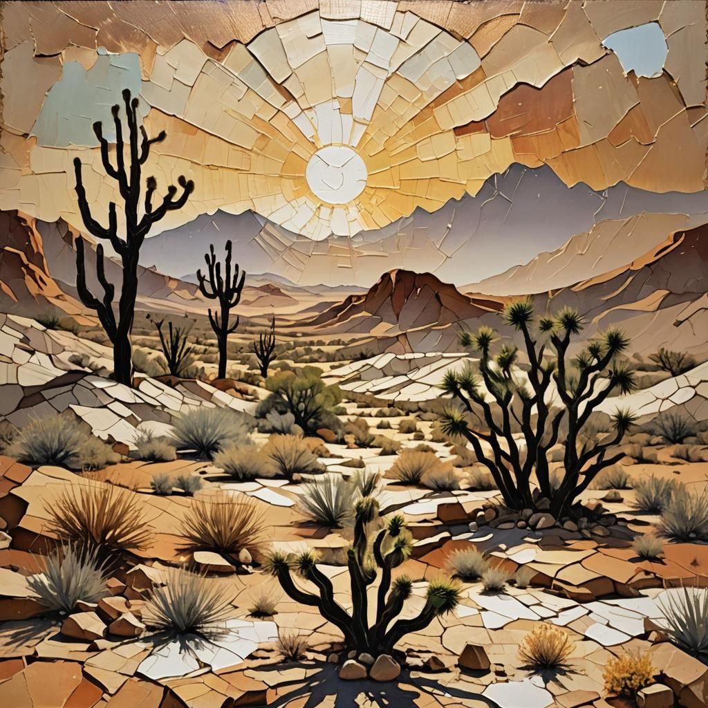 Desert Landscape Crackled Painting in Scorching Sun