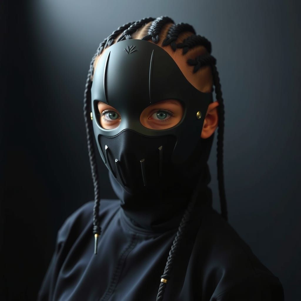 Masked Girl in Dark Environment: Biomechanical Style