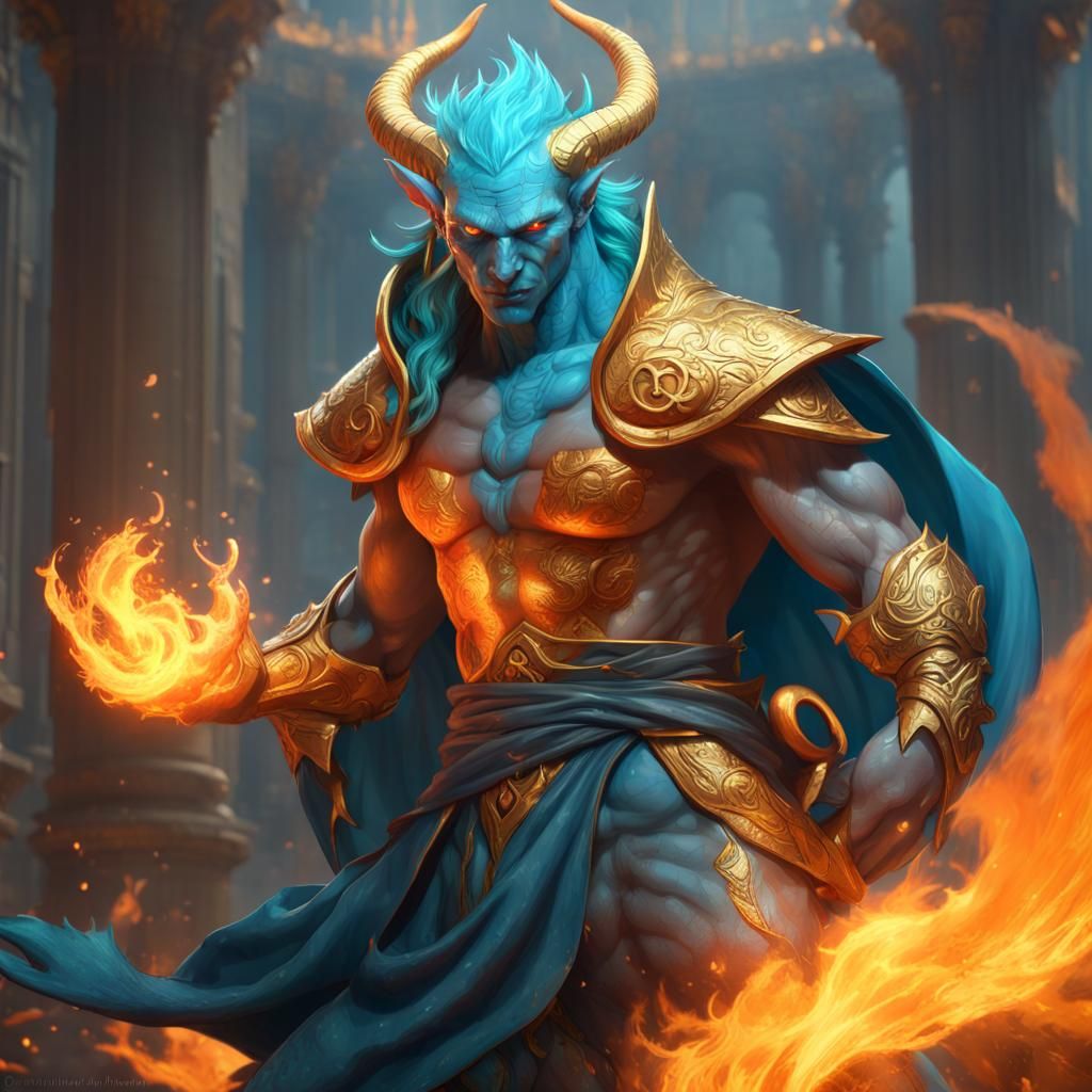 Dragon Male Playing with Fire, Hyperdetailed Concept Art