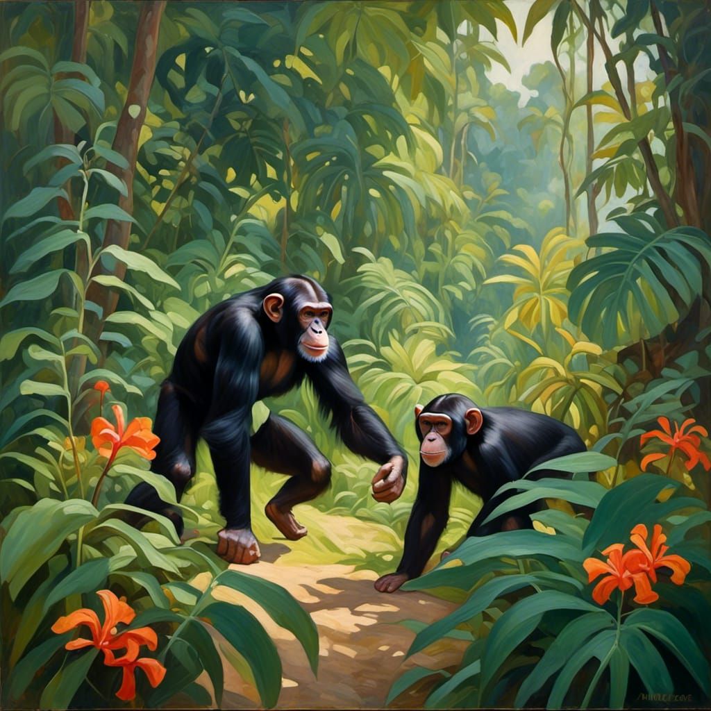 beautiful chimpanse in the jungle