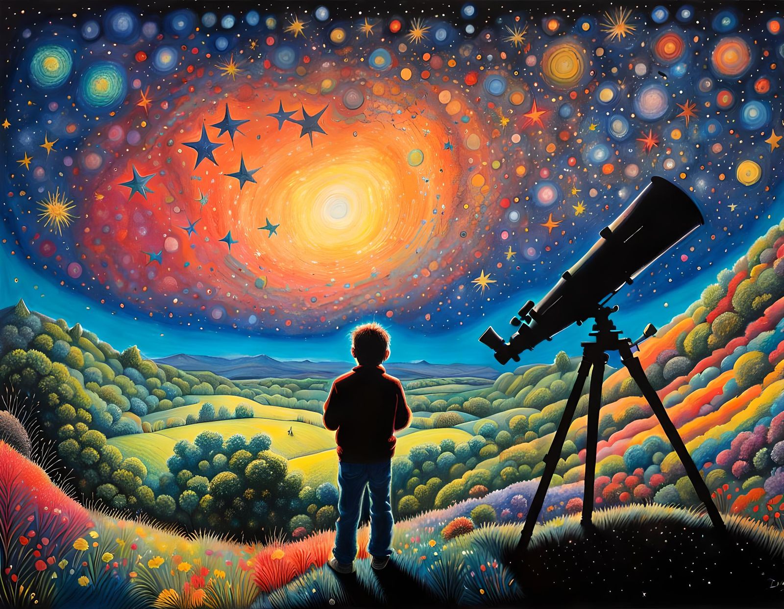 Panoramic Starry Night Sky in 3D Oil Pastel