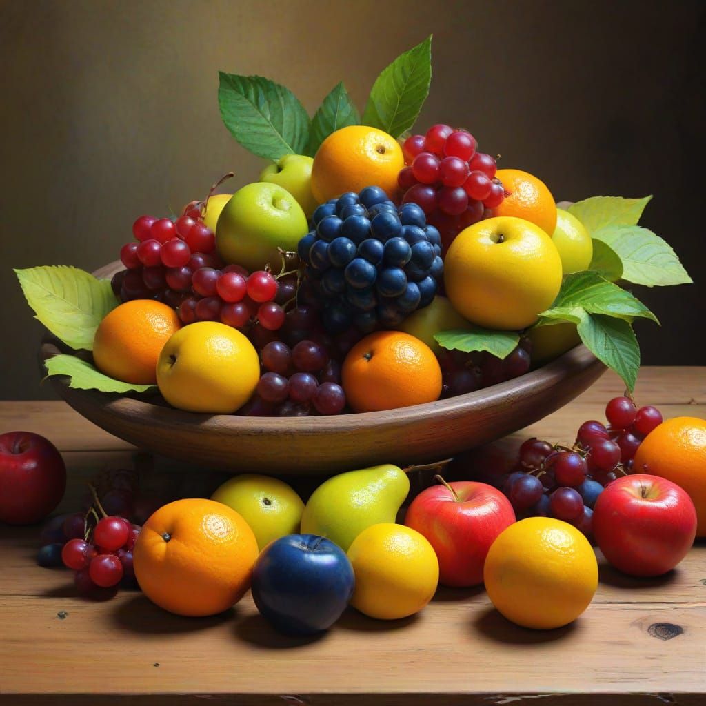 Vibrant Fruits with Expressive Faces in a Dreamlike Oil Pain...