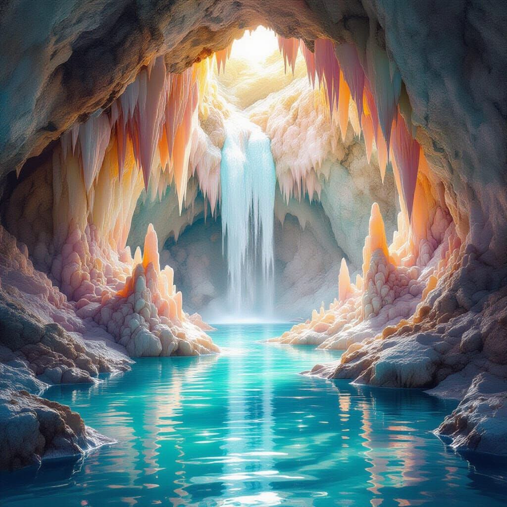 Dreamlike Pastel Cave with Surreal Formations