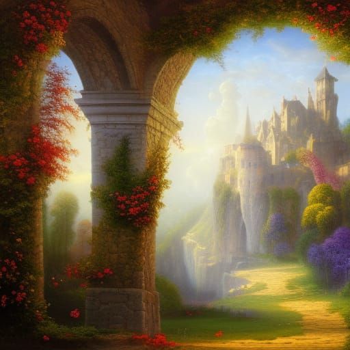 Climbing Roses Adorn Medieval Castle Ruins