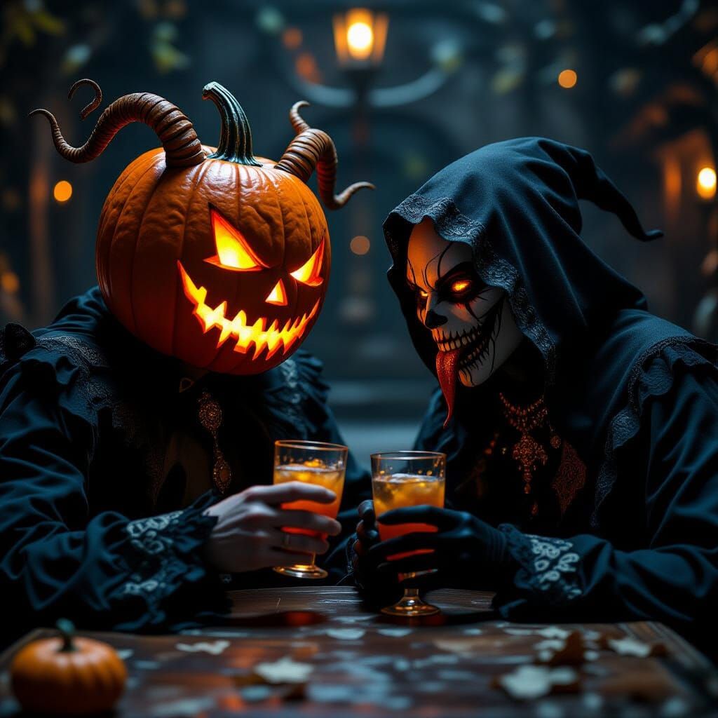 Terrifying Beings Share a Sinister Drink