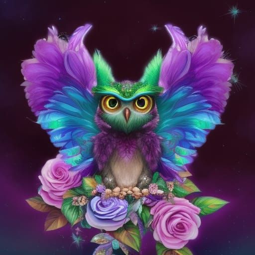 Mystical Gremlin Creature with Owl Eyes in Psychedelic Art