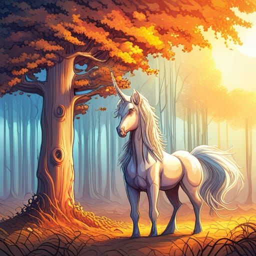 Fairycore Unicorn Under Golden Sunset