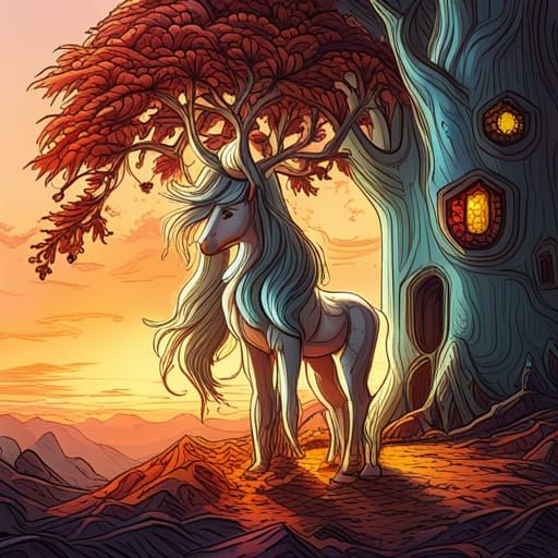 Fairycore Unicorn and Golden Aspen Sunset