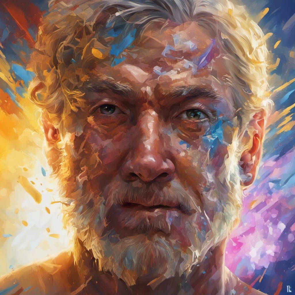 Hyperrealistic God's Face in Colorful Splash Art