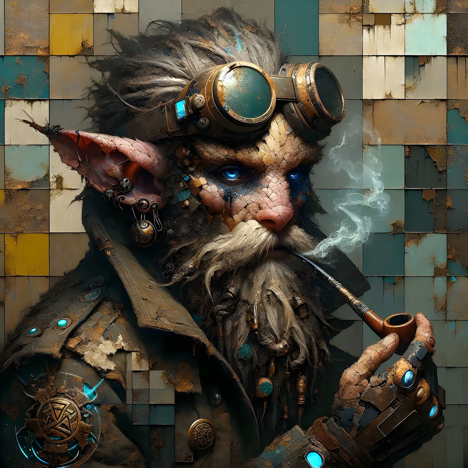 Cyberpunk Dwarf Portrait with Glowing Sigils