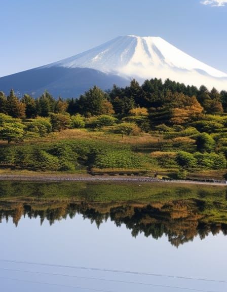 Mount Fuji Under Blue Sky: Shinkai Anime Style