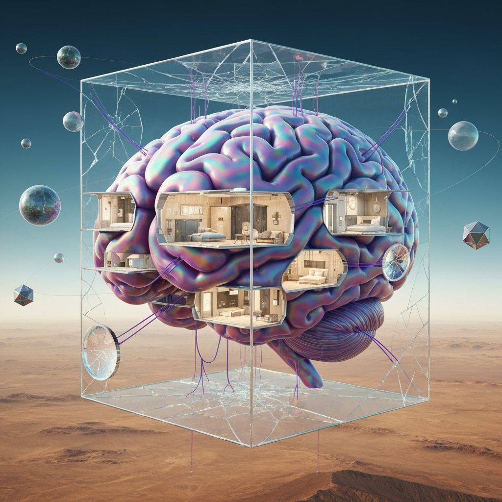 Futuristic Brain House in Glass Cube, Tron Aesthetic
