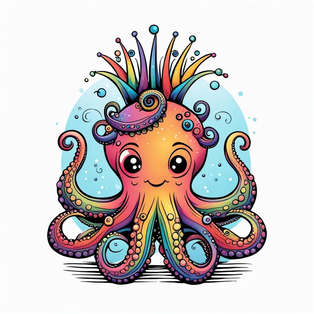 Octopus with Rainbow Mohawk and Tattoos