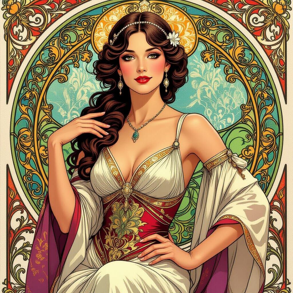 Stunning Woman in Luxurious Setting, Art Nouveau Inspired