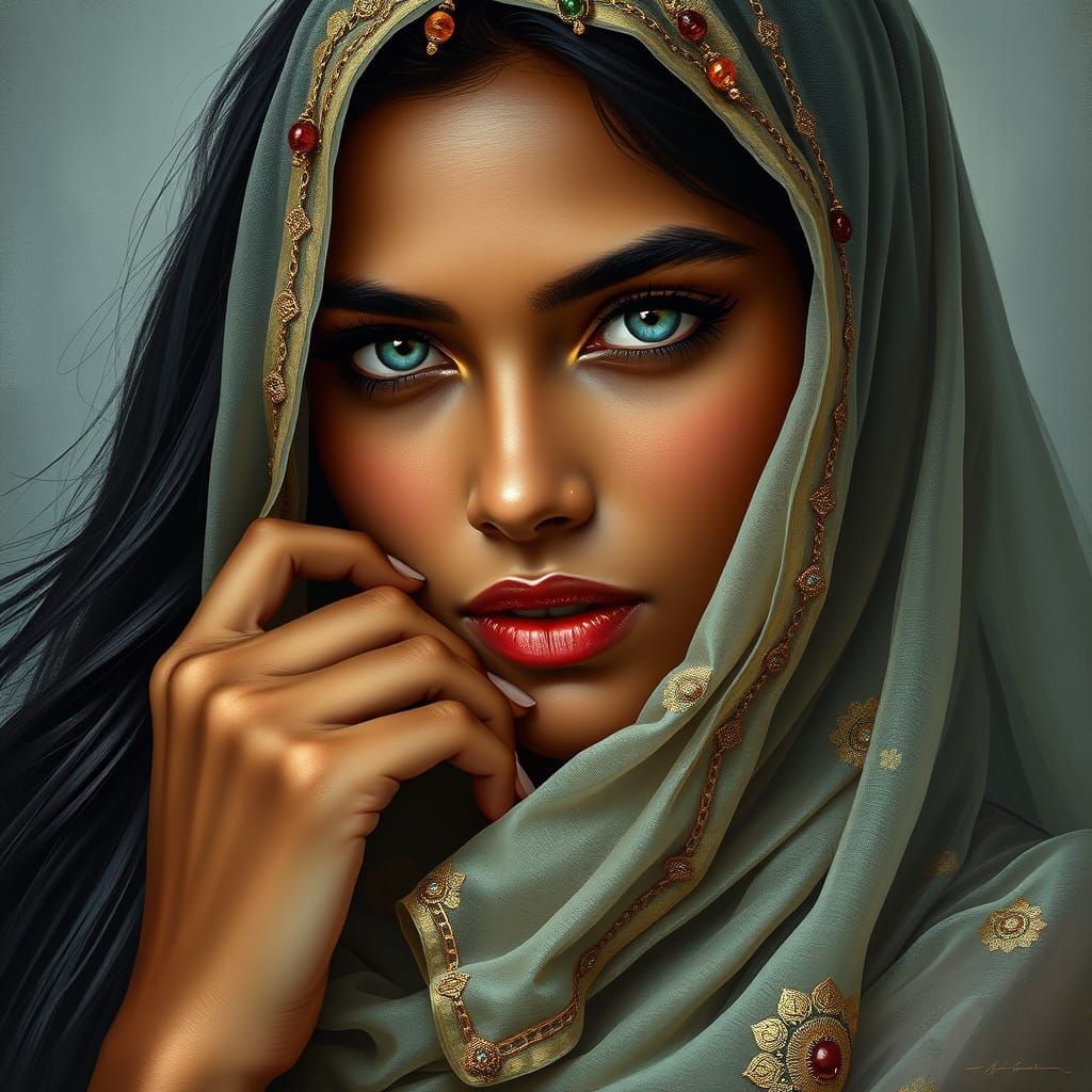 Hyper-Realistic Portrait of a Mumbai Indian Woman in Elegant...