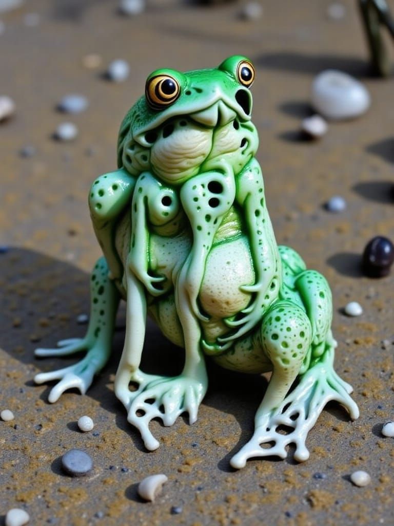 Psychedelic Frog in Solarpunk Cityscape, Digital Art