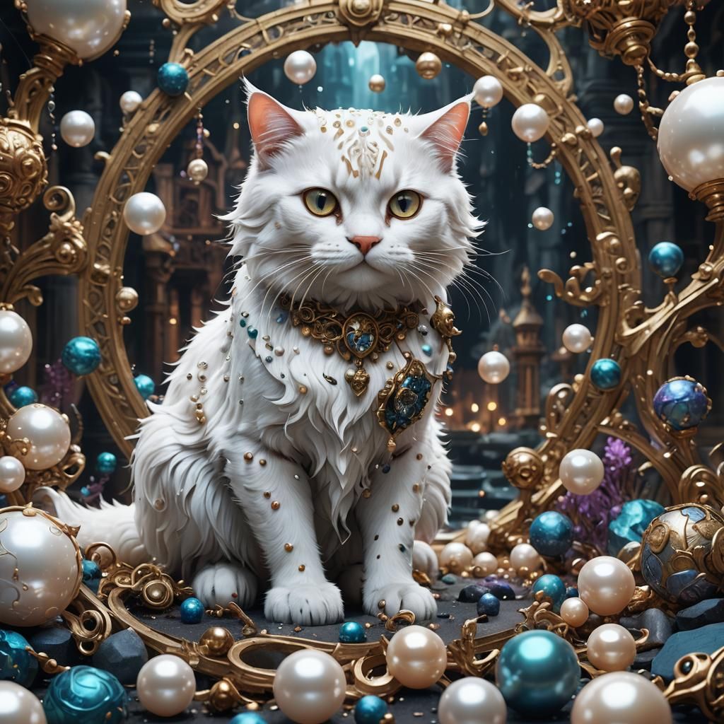 Luminous Pearl Cat Fantasy Concept Art