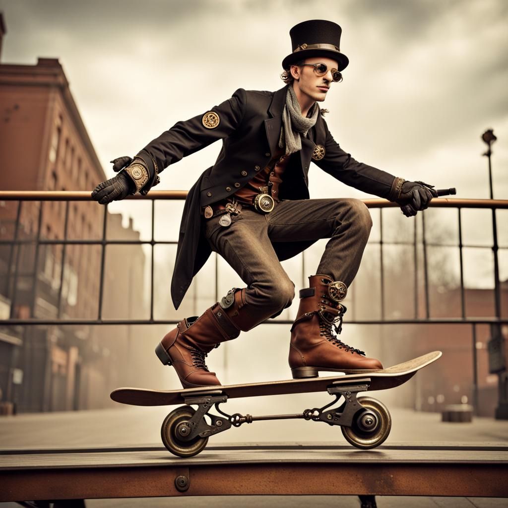 Steampunk Skater Performing Advanced Tricks