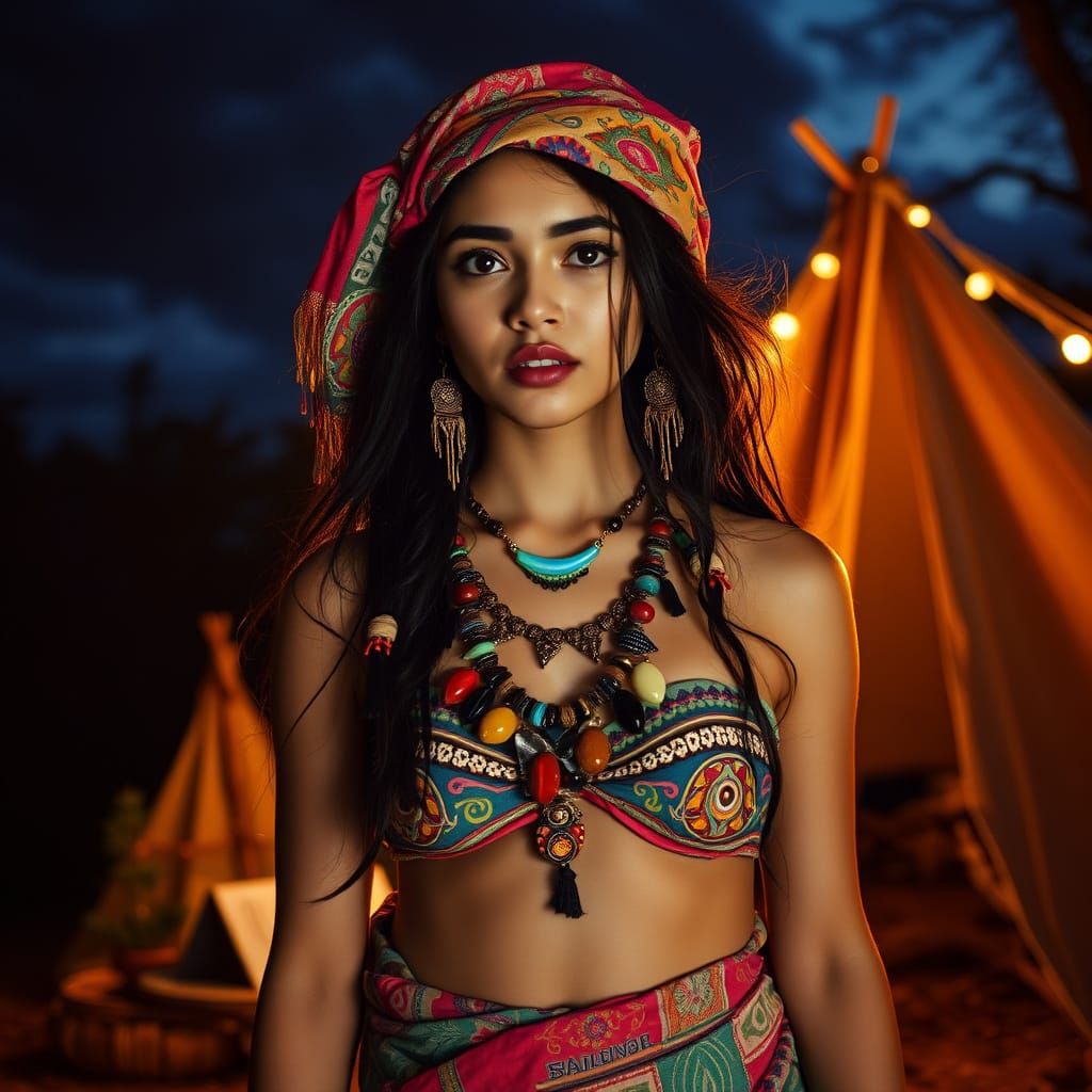 Mystical Gypsy Woman Portrait in D&D Art Style