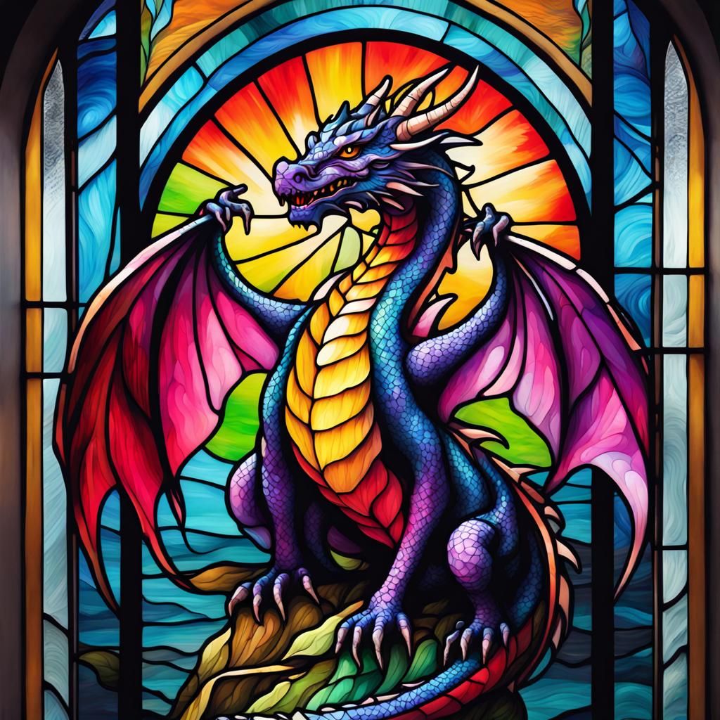 Feathered Dragon Stained Glass Graffiti Art