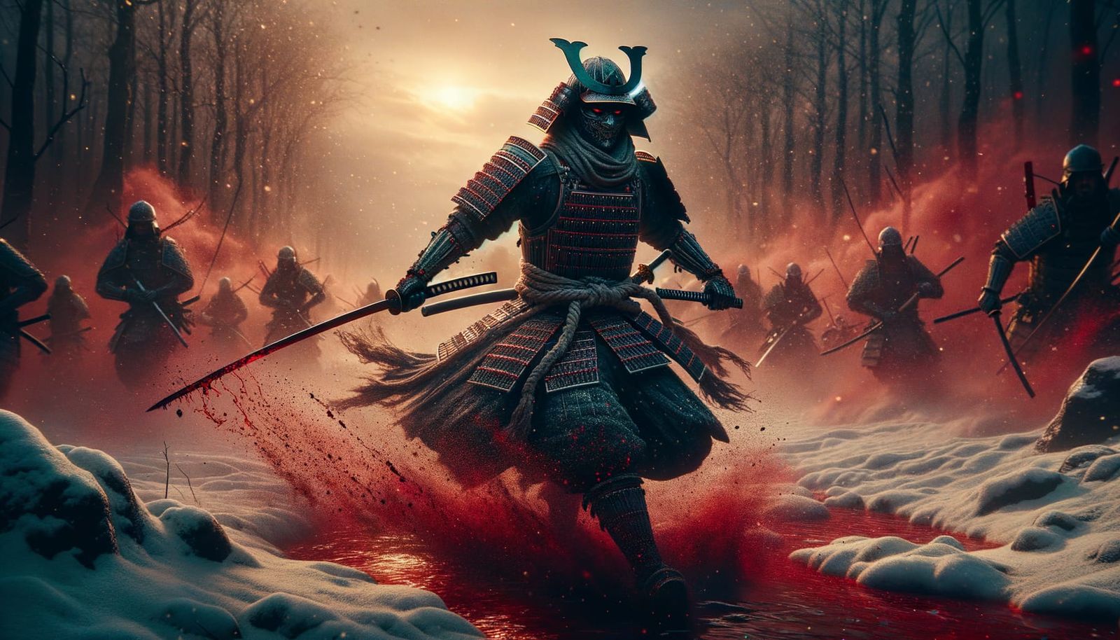 Enigmatic Samurai in Stellar Dust Armor Battles Adversaries