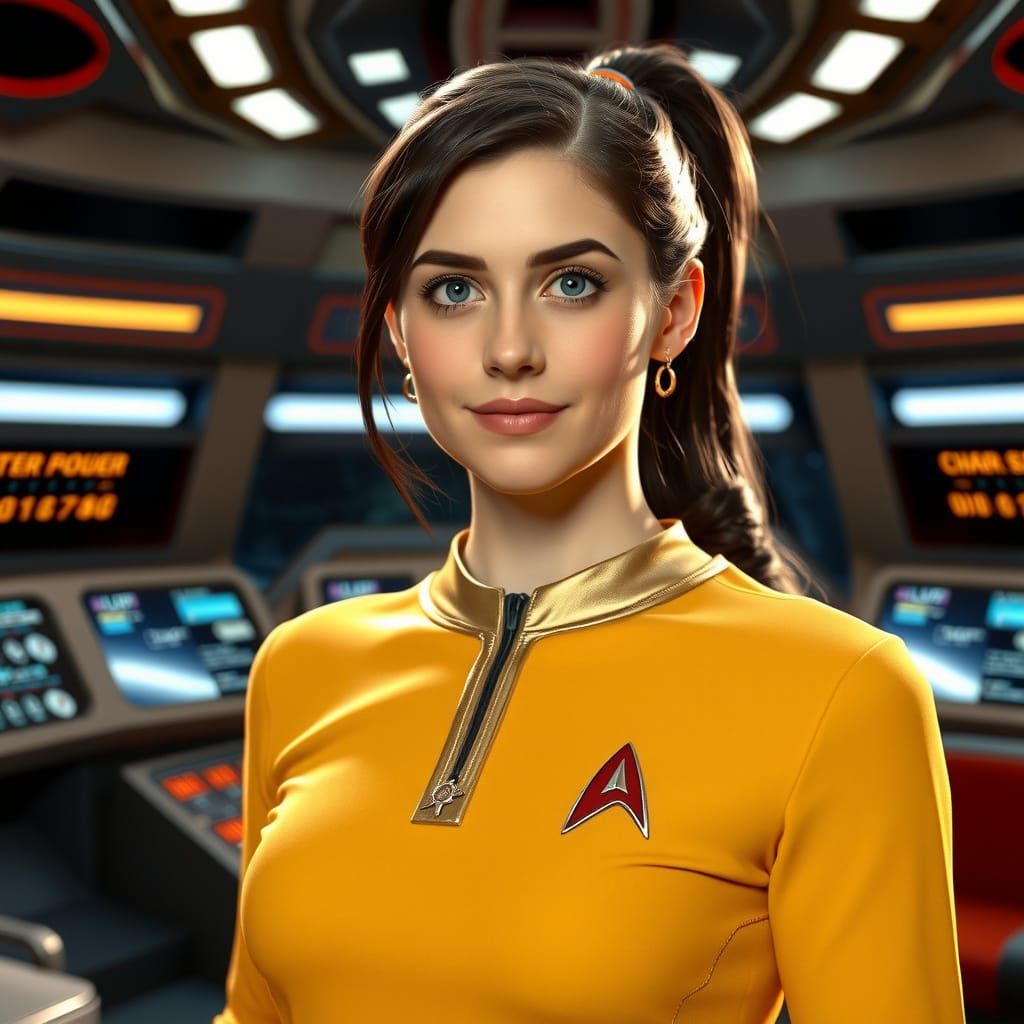 Young Ensign Robin Lefler on the USS Enterprise Bridge