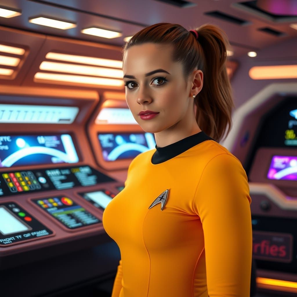 Confident Starfleet Ensign in Futuristic Bridge Setting