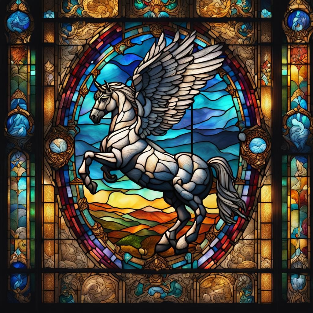 Stained Glass Pegasus Fantasy Concept Art