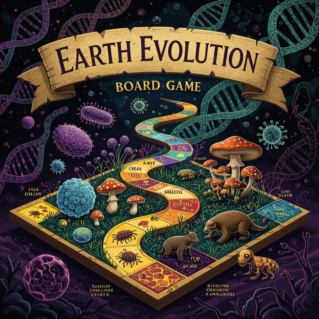 Vintage Earth Evolution Board Game in Dark Fantasy Style