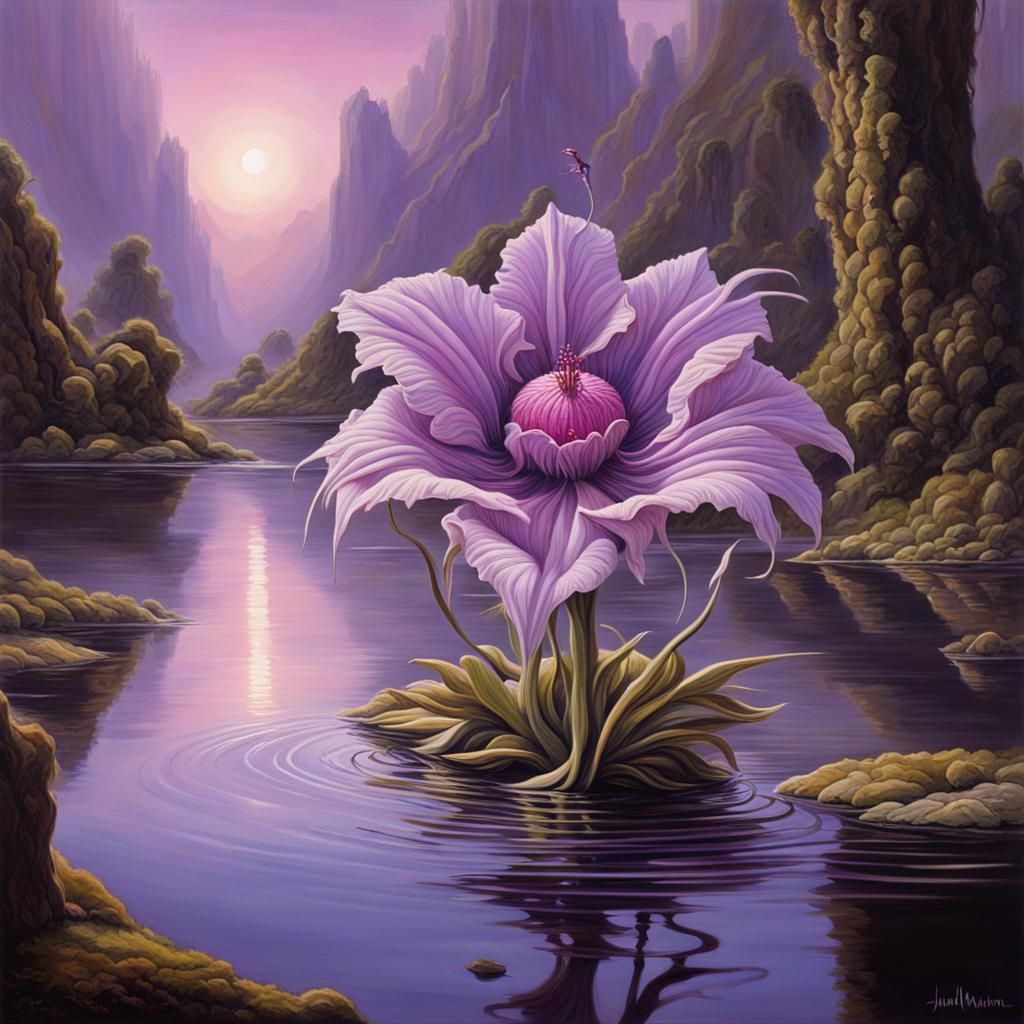 Purple Flower on Water in Baroque Style
