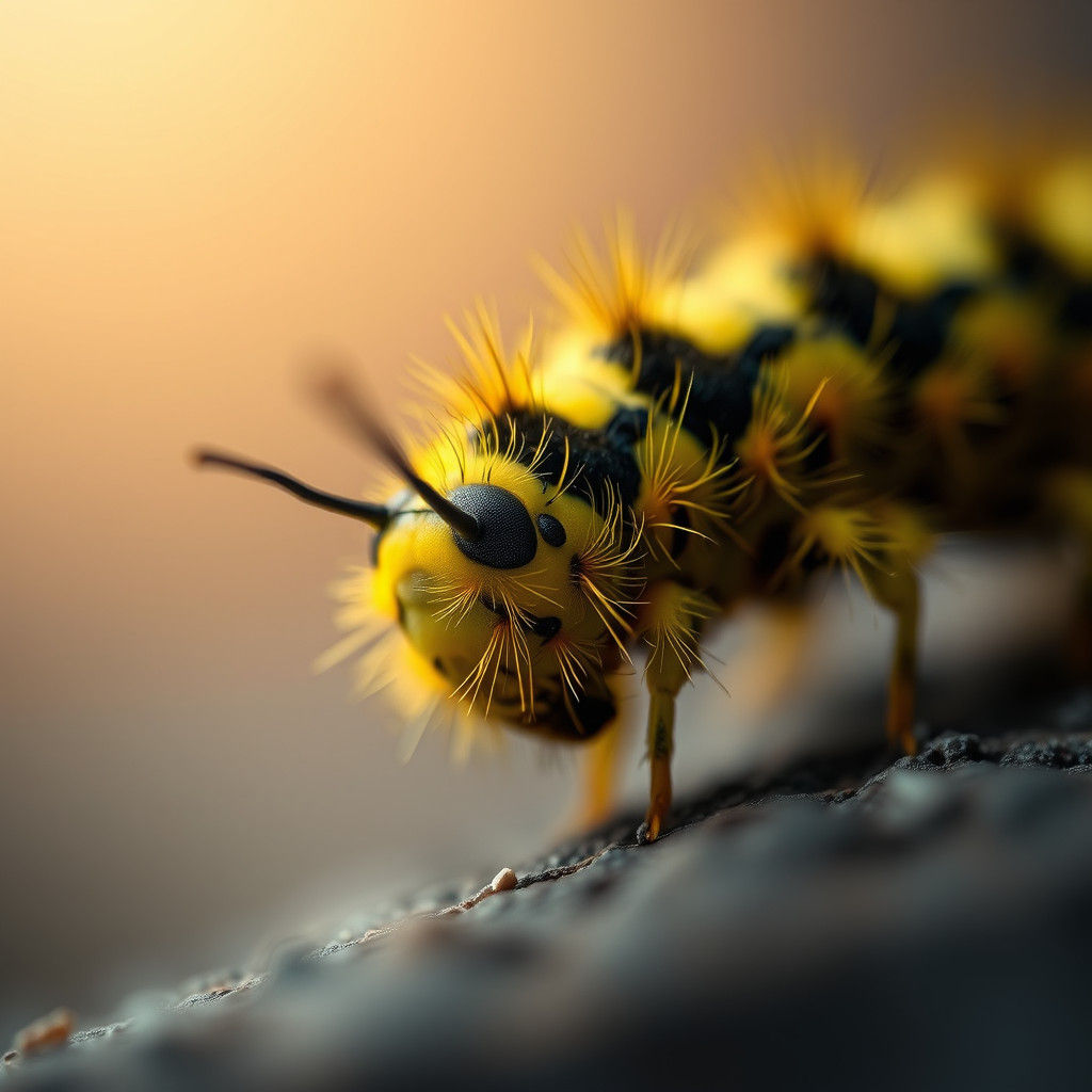 Hyperrealistic Macro Photo of a Yellow Caterpillar