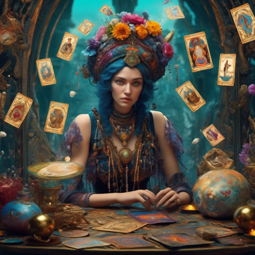 Mystical Fortune Teller with Tarot Cards