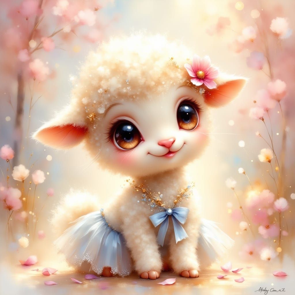Whimsical Chibi Lamb with Sparkling Eyes