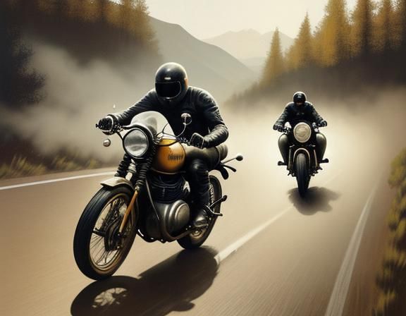 Retro Motorcycle Race on Mountain Road: Vintage Illustration
