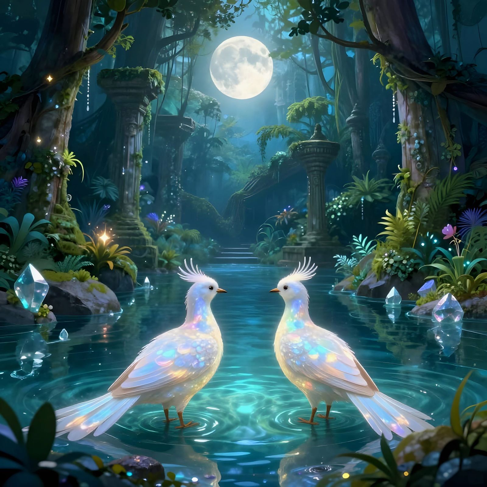 Celestial Birds at Mystical Jungle Lagoon
