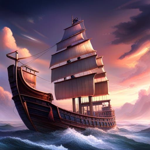 Pirate with Pink Hair on the Open Sea