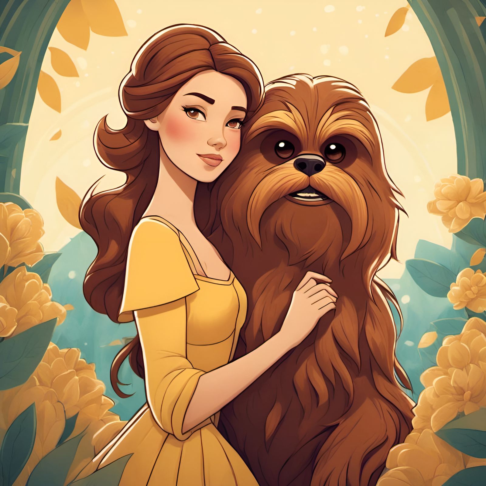 Belle and Chewbacca Portrait in Audrey Kawasaki Style