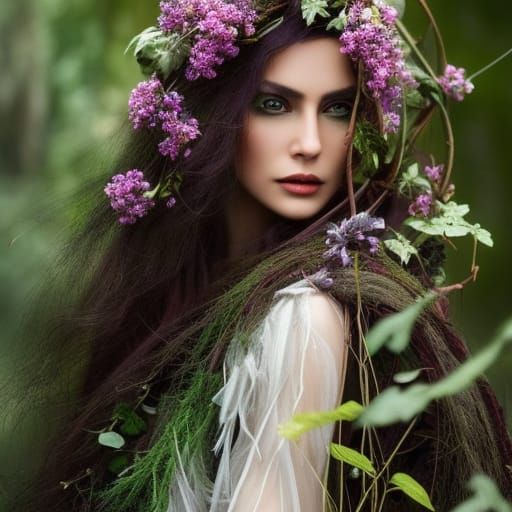 Enchanting Herbal Witch Portrait in Ethereal Forest