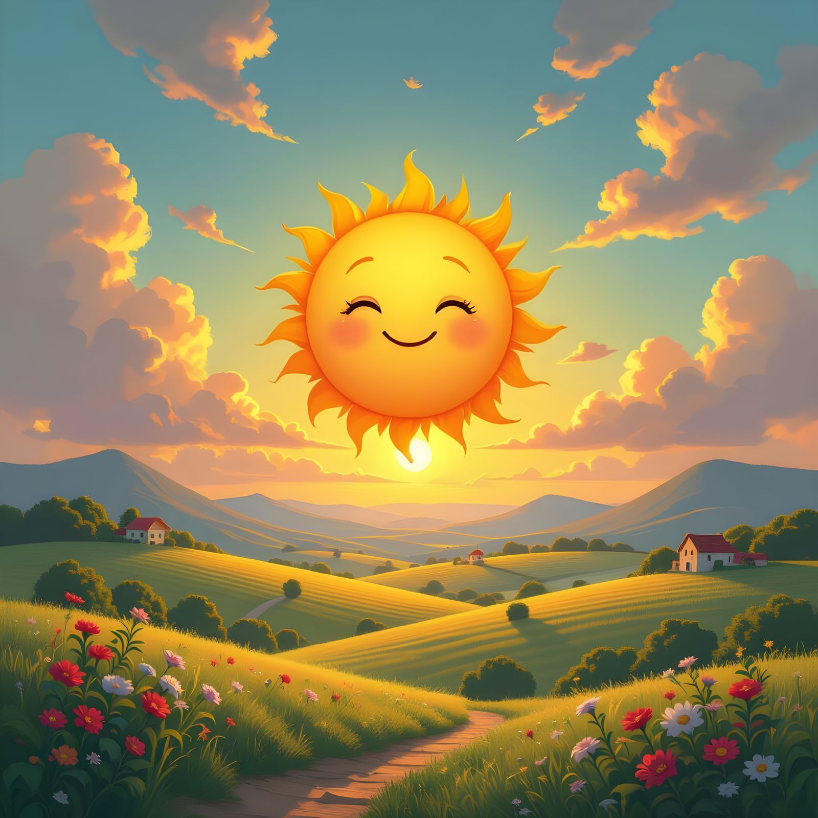 Cheerful Smiling Sun on a Sunny Day