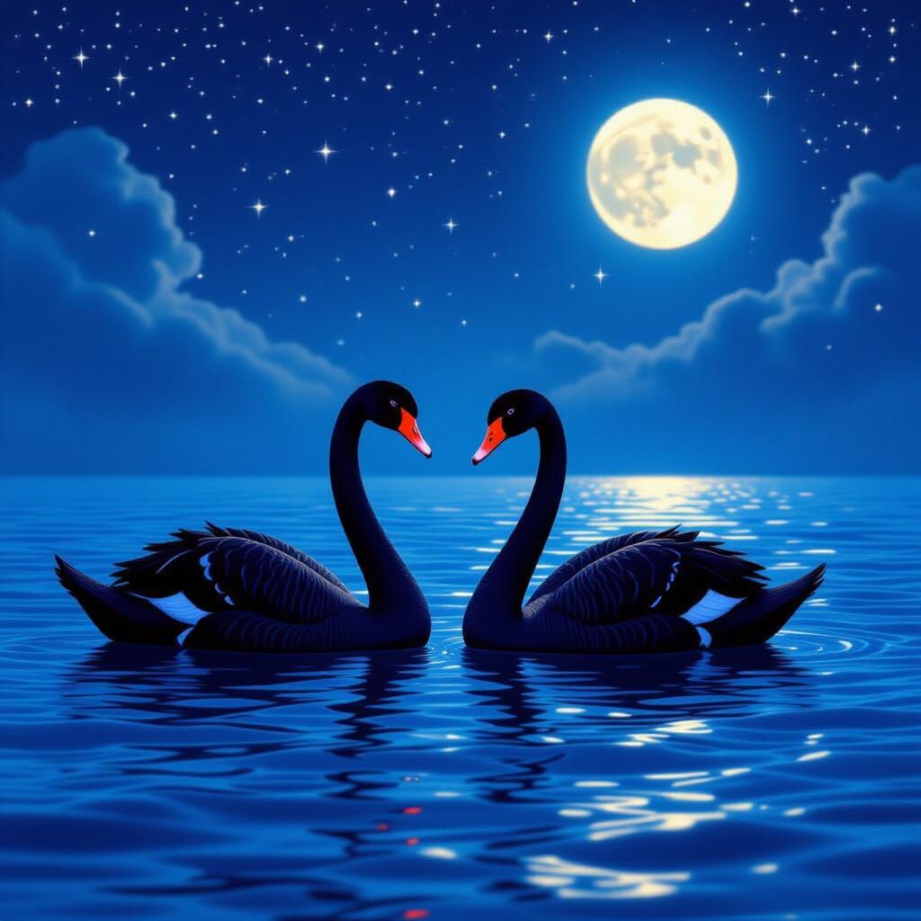Black Swans Under Moonlight: Ethereal Digital Art