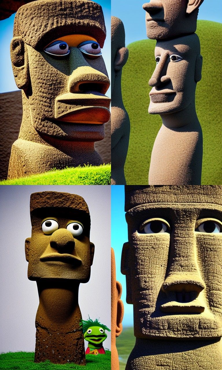 Muppet caricatures as ancient Easter Island Statues photorealistic photography  marble statue Muppets stone carving 16k ...