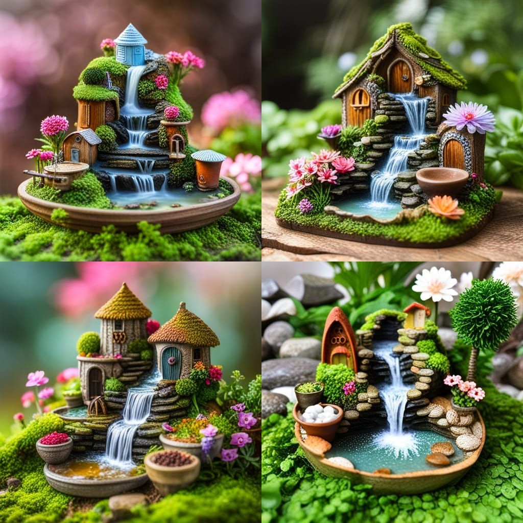 Detailed Miniature Fairy Garden With Waterfall