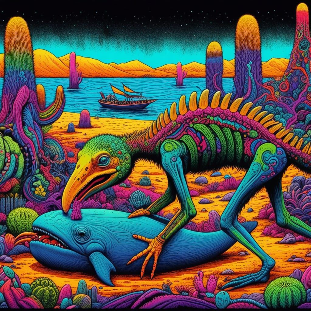 Psychedelic Dayglo Black Velvet Caricature Poster Art