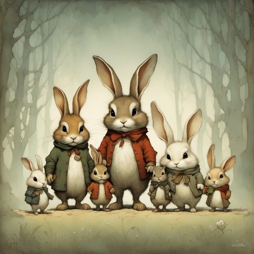 Charming Rabbit Family in Storybook Style