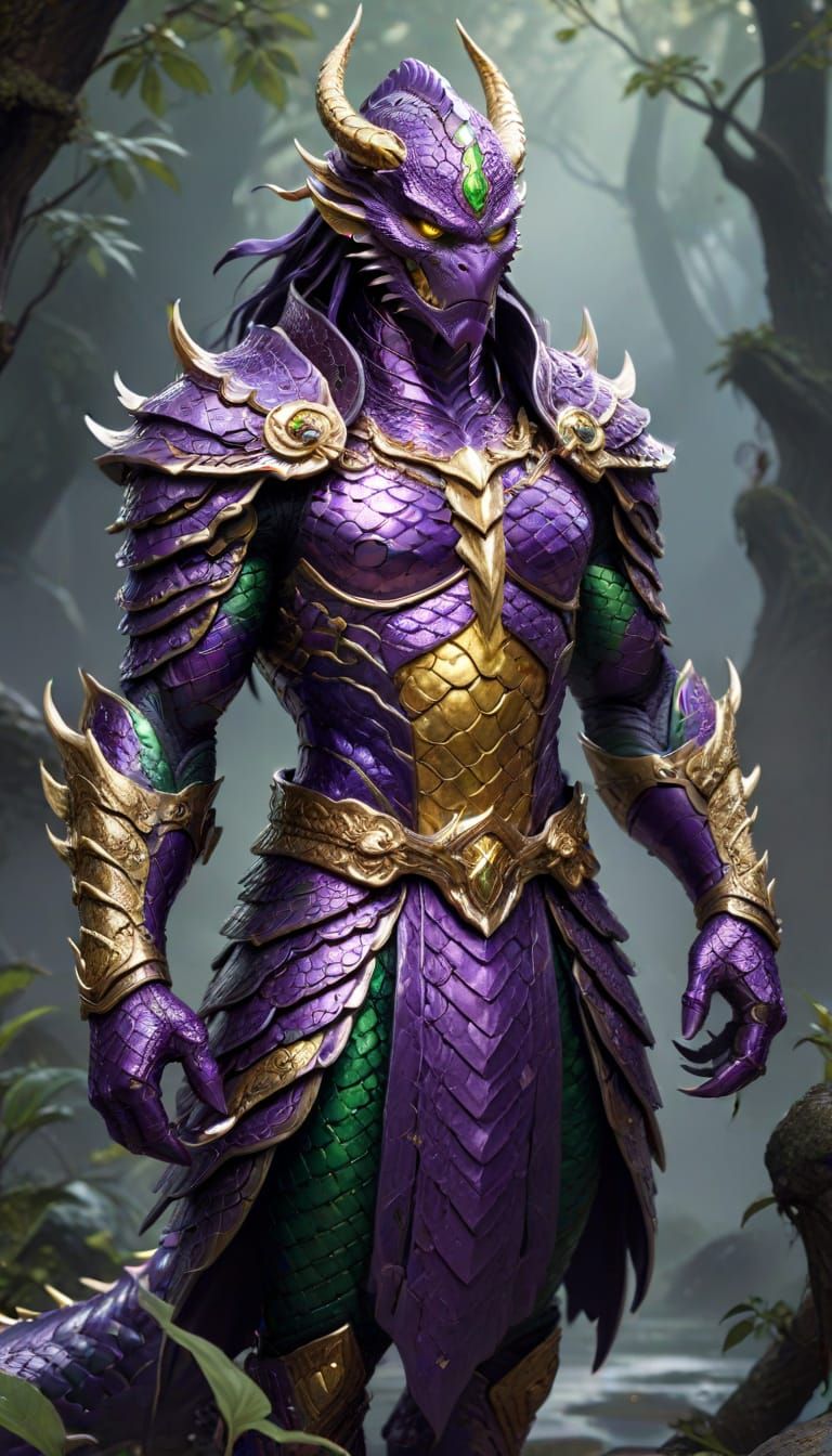 Serpent Warrior in Shimmering Purple Armor
