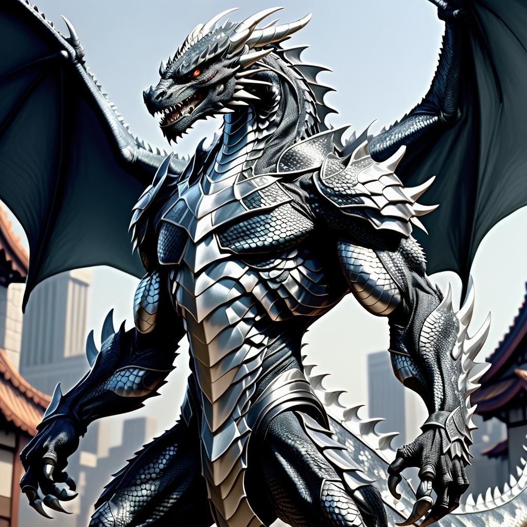 Black and Silver Dragon-Man Ready for Battle