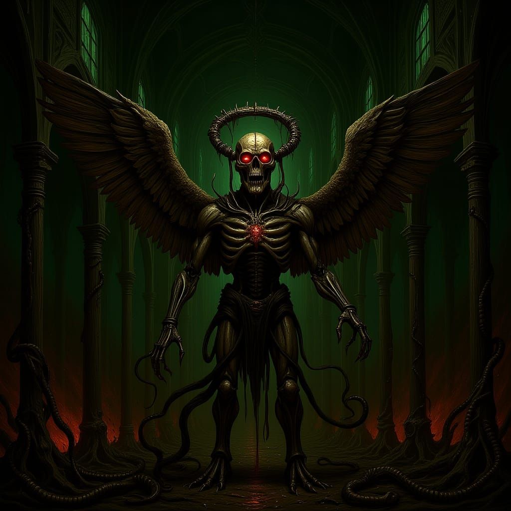 Biomechanical Cathedral with Skeletal Angel in Giger Style