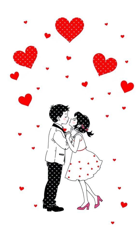 A Passionate Valentine's Day Kiss in Vibrant Red