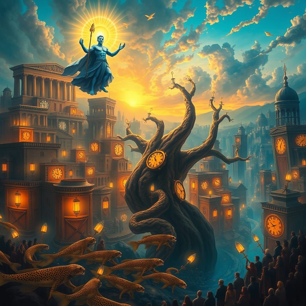 Divine Cityscape with Jaguar God and Celestial Leopards