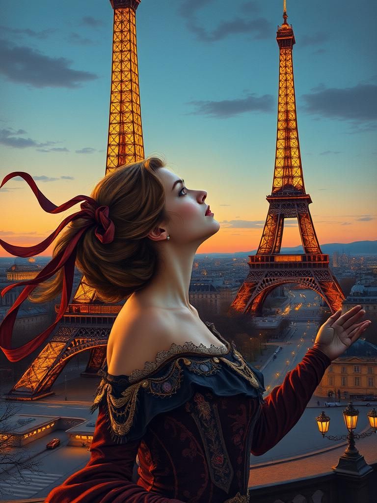 Eiffel Tower Art Nouveau Poster